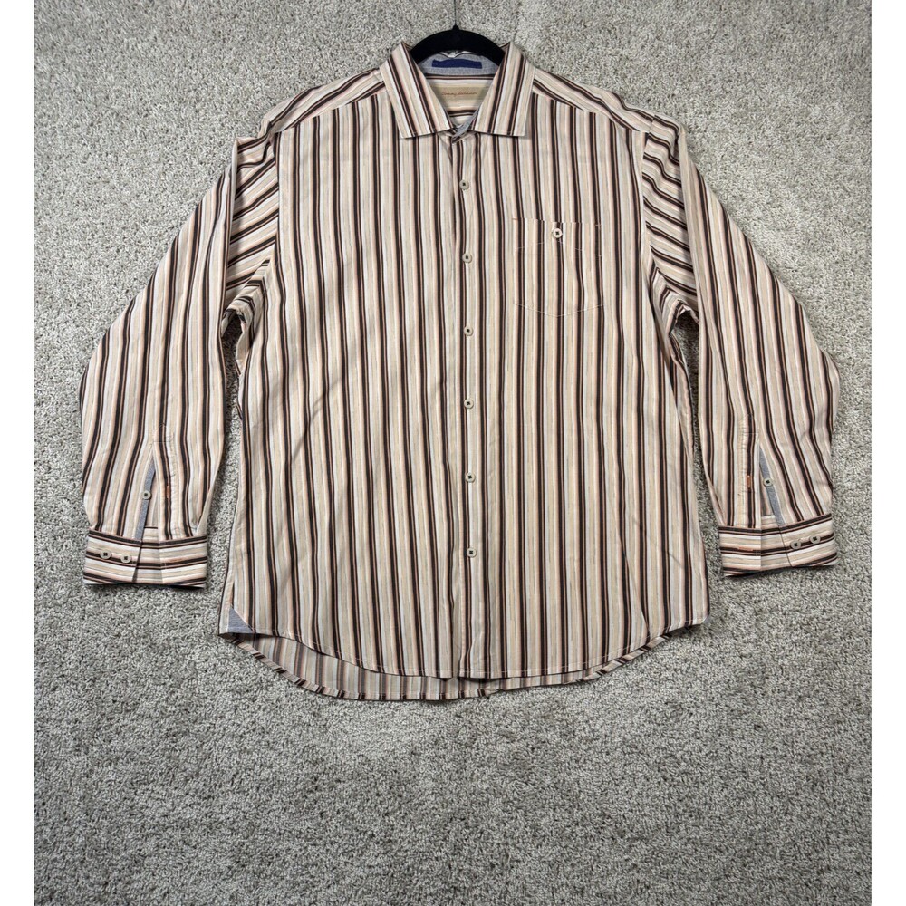 Tommy Bahama Mens Large Striped Shirt Long Sleeve 100% Cotton Multicolor L